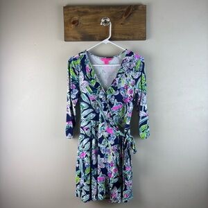 Lilly Pulitzer Small Jessalynne Romper Wrap Dress-  Bright Navy Sway This Way